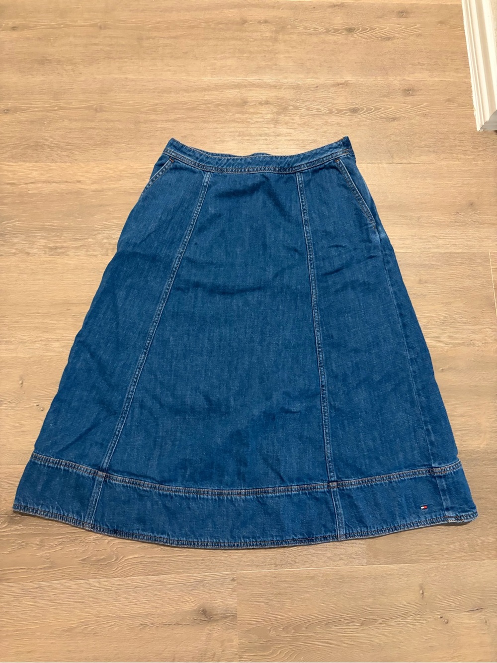 Tommy Hilfiger Denim A-Line Midi Skirt in Blue